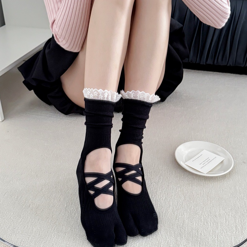 Lace Trim Split Toe Yoga Socks - Medias Para Pilates Y Yoga recension och pris